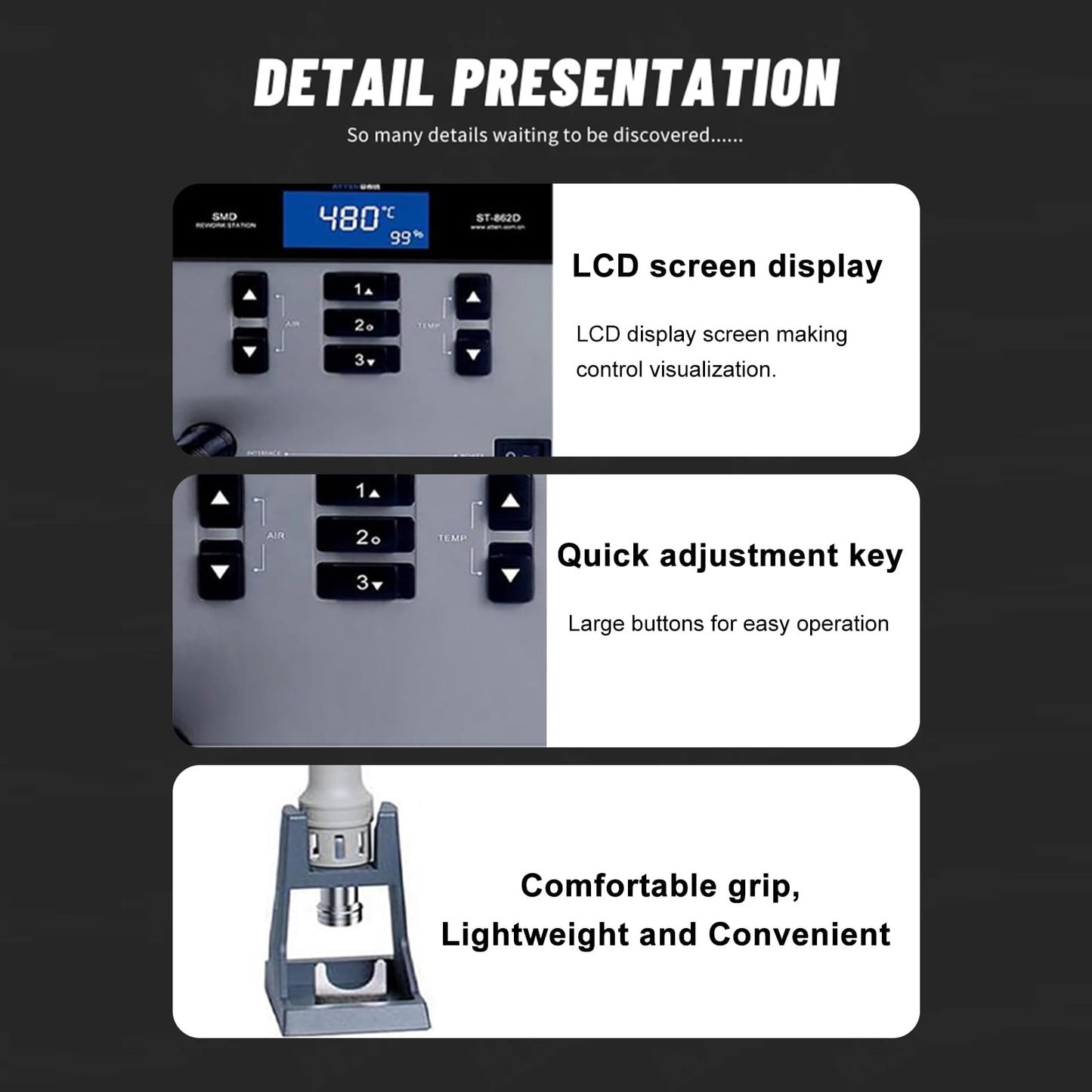 ATTEN ST-862D Lead-free Hot Air Gun Soldering Station Intelligent Digital Display 1000W ST862D Rework Station For PCB Chip Soldering Repair