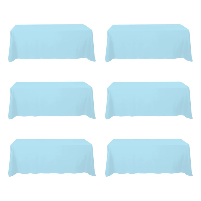BRILLMAX 6 Pack Light Blue Tablecloths 90 x 156 Inch for 8ft Rectangle Tables - 150 GSM Polyester Fabric, Floor Length Drop, Water, Stain & Wrinkle Resistant Cloth Cover for Wedding Reception Banquet