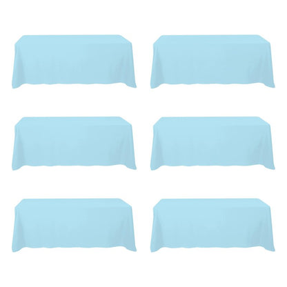 BRILLMAX 6 Pack Light Blue Tablecloths 90 x 156 Inch for 8ft Rectangle Tables - 150 GSM Polyester Fabric, Floor Length Drop, Water, Stain & Wrinkle Resistant Cloth Cover for Wedding Reception Banquet