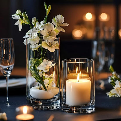 Zomiol 40pcs Glass Vase for Centerpieces, 4,6,7.5,8,10 inch Tall Clear Cylinder Flower Vase Bulk Floating Candle Holder for Wedding Table Home Décor and Party