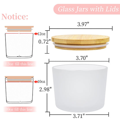 CONNOO 8 Pack 12 OZ Frosted Glass Wide Mouth Candle Jars for Making Candles with Airtight Bamboo Lids Nice Sticky Warning Labels for Candle Making Empty Container Bulk - Dishwasher Safe