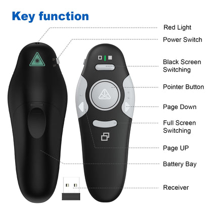QUI 2 Pack Presentation Clicker, Wireless Presenter Remote Clicker for PowerPoint, Slide Advancer for Mac, Windows, Google Slide, Keynote (USB, Black Purple)