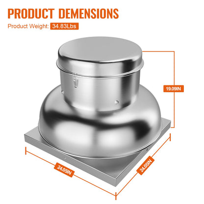 ExploreHorizon 1400CFM Upblast Roof Exhaust Fan,High-Speed Direct Drive, Upgraded Motor, 24.05" Fan Base for Restaurants, Factories, and Warehouses, Silent Operation & Weather-Resistant Design