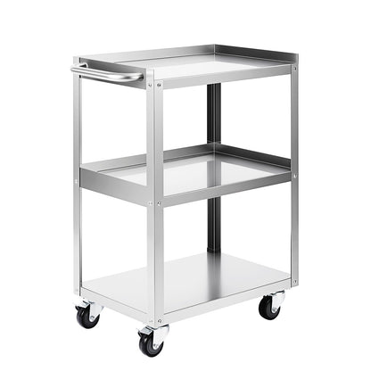 Hally Stainless Steel Utility Cart 3 Tier NSF Commercial Heavy Duty Metal Mobile Food Rolling Cart with Handle and Wheels for Kitchen, Restaurant, Hospital, Laboratory and Home, 24" L x 16" W x 34" H