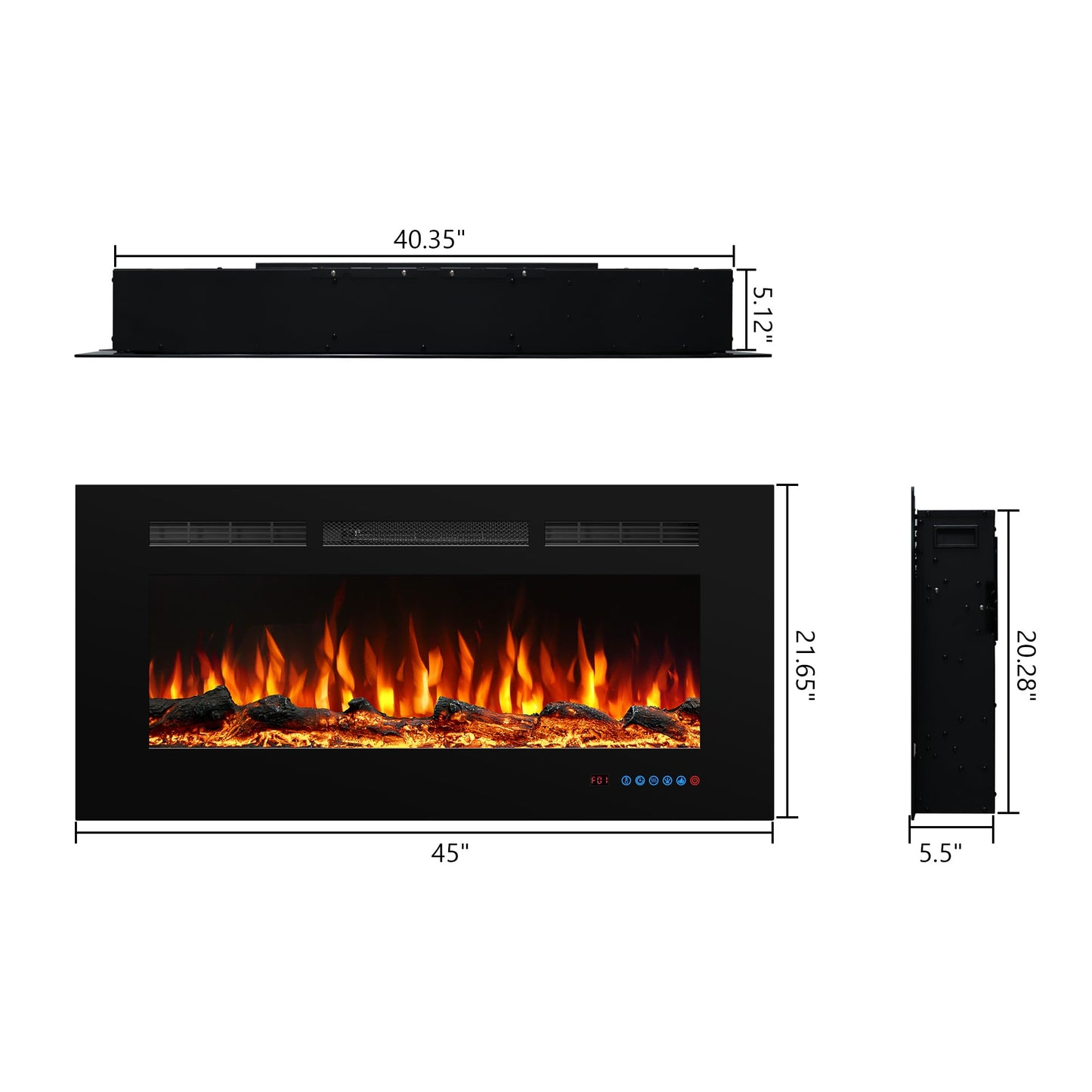 Valuxhome 45" Electric Fireplace Heater for Living Room,Timer, Overheating Protection, 5100BTU,Touch Screen, Black