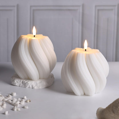 Girimax White Swirl Flameless Candles with Remote, Aesthetic Twirl LED Pillar Candle Housewarming Gift Home Shelf Decor 1 Pack