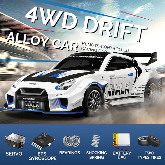 1:43 RC Drift Car D43-01 - 2.4G Full Proportional 4WD Alloy 20KM/H High Speed RC Racing Car with Gyro Silent Bearings Adjustable Speed &amp Lighting(Q5/Green/D43-01)