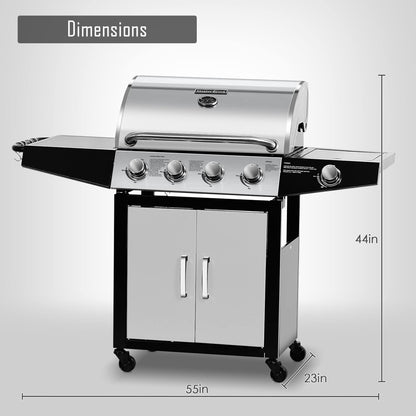 MASTER COOK 4+1 Burners Gas Grill, 518 Sqin Cooking Area, 52,000 BTU Propane Grill with Side Burner, Stainless Steel Cabinet Grill, Silver & Black