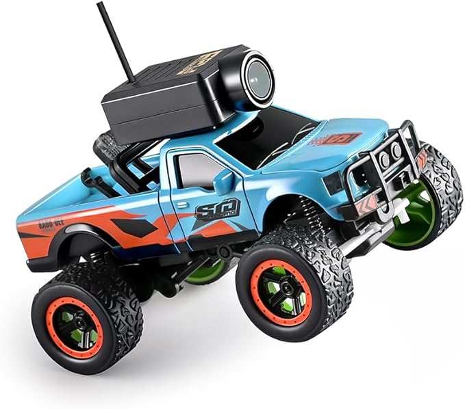 WL 1/64 FPV RC Car with Camera APP Auto-Pairing Mini RC Truck with Remote Controller + Display Screen 3-Speed Modes Gyroscope Remote Control Off-Road Truck for Adults