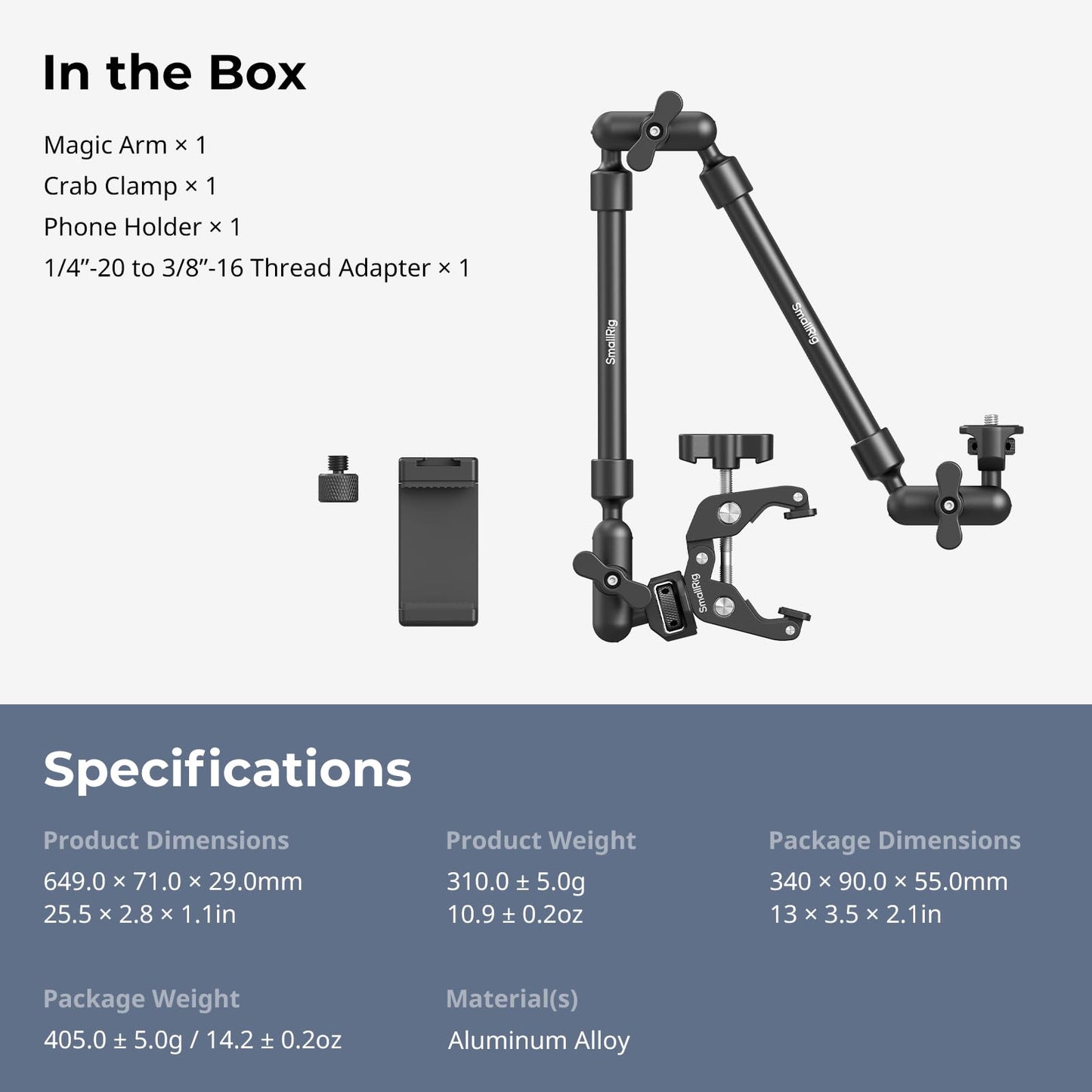 SMALLRIG 22" Magic Arm w Clamp, Overhead Phone Mount, Flexible Desk Camera Mount, Articulating Friction Boom Arm w Thread Adapter, for POV Shot, Light, Webcam, Mic, Action Camera, for Content Creators