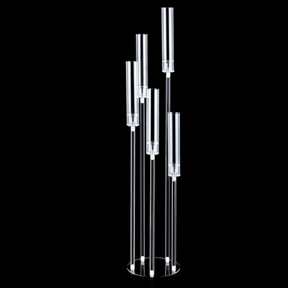 1pcs 45.7in Tall 5 Arm Acrylic Candelabra Centerpieces with Acrylic Shade for Table and Floor, Clear Candle Holders for Wedding Ceremony Birthday Party Home Decoration Fit 0.8in Candles (No Candle)