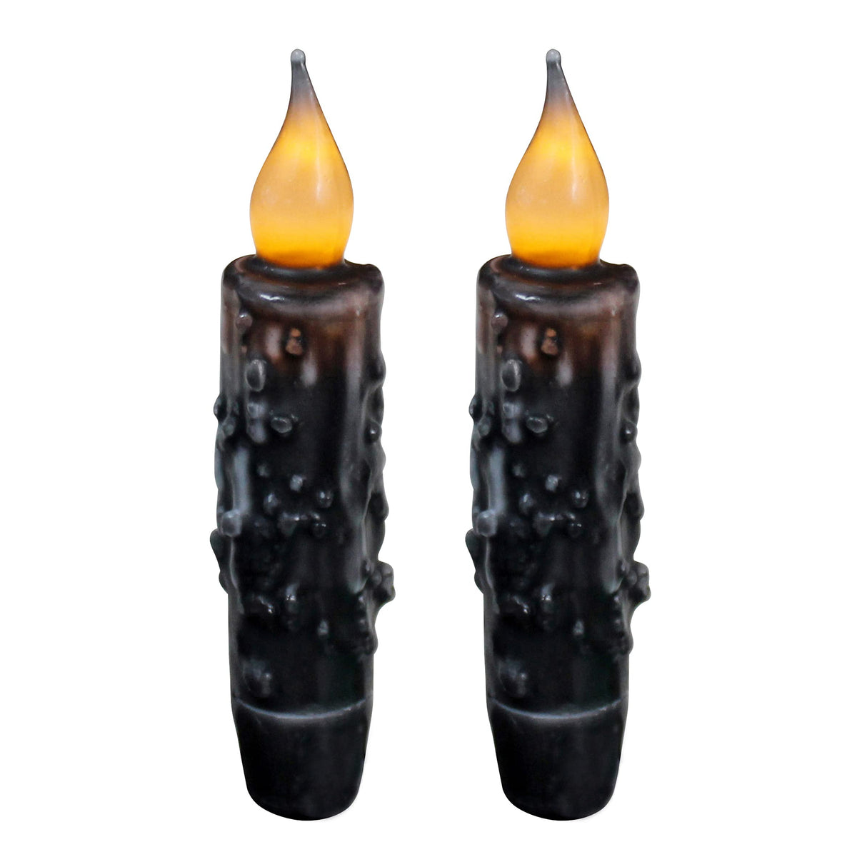 CVHOMEDECO. Real Wax Hand Dipped Battery Operated LED Timer Taper Candles Country Primitive Flameless Lights Décor, 4-3/4 Inch, Matt Black, 2 PCS in a Package