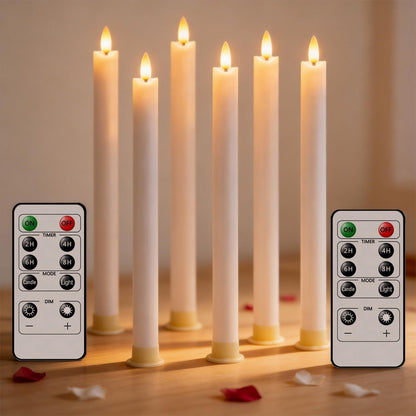 RosMank 6 Set LED Candles, Indoor & Outdoor Candles with 10-Key Remote Timer Control, Flameless, Real Wax, Decoration for Christmas, Birthday, Wedding, Party, White