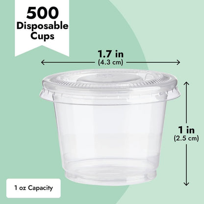 Juvale Disposable Cups with Lids - 1 oz Plastic, Clear, 500 Pack - Condiment Cups & Sauce Containers & Sample Containers