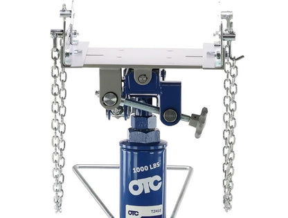 OTC TJH10 1,000 LB. Capacity High-Lift Transmission Jack with Universal Saddle, Tilting Head, Safety Chains, and Foot Operated Pump and Lowering Pedal
