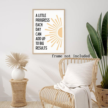 Motivational Phrases Wall Art Prints Inspirational Wall Decor A Little Progress Each Day Can Add Up To Big Results Progress Quote Poster for Living Room Office Classroom Decor 8x12in Unframed