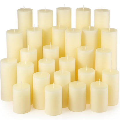 Shihanee 36 Pcs Pillar Candles 3 in x 3,4,5,6,8,10 Dripless Unscented Smokeless Candle Long Burning Decorative Rustic Candles with Cotton Wick for Wedding Home Fireplace (Ivory White)