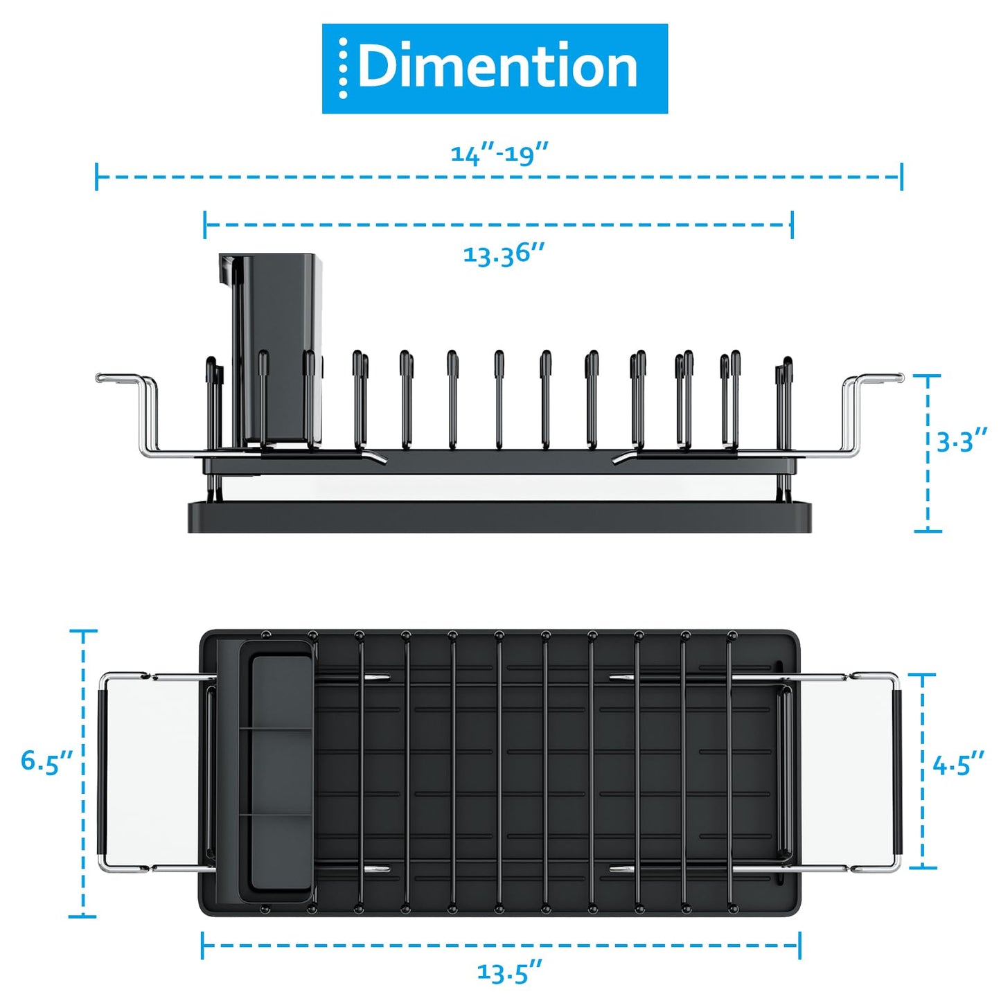ANTOPY Sink Dish Drying Rack - Expandable Small Dish Rack Over Sinks with Silicone Drying Tray, Dish Drainer for Kitchen Counter with Cutlery Holder, Drying Rack Fit for 14’’-19’’ Kitchen Sink