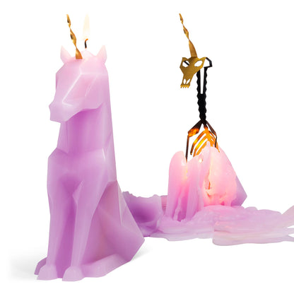 PyroPet Einar Unicorn Candle (Lilac) - The Original Candle with Metallic Skeleton | Icelandic Design Gift for Unicorn Lovers and Art Enthusiasts | 16-Hr Burn Time | Dimensions: 5.1x2.6x8 in
