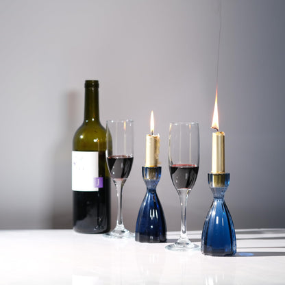 ICNBUYS Twizzle Twist Candle Holder, Decorative Candlestick for Table Display, Romantic Decoration, Unique Home DÉCOR Aesthetic, Housewarming Gift, Black Blue Height 5.7 inches Set of 2 - Resin