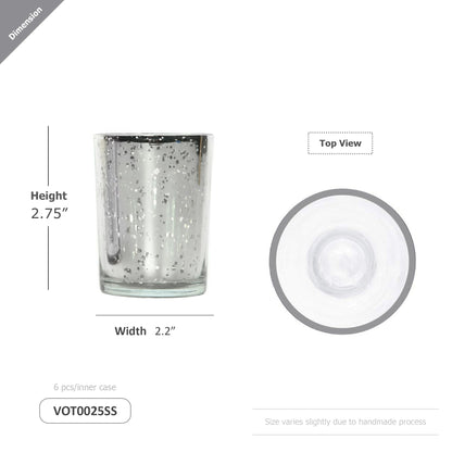 WGV Silver Speckled Tea Light Votive Candle Holder 2.2x2.75, Small Tiny Utility Cylinder Mercury Glass Vase, Home Accent Decor, 1 Pc