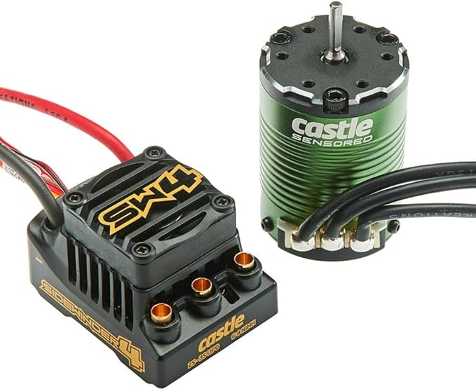 Castle Creations Sidewinder 4 Sensorless ESC &amp 1406 4600KV Brushless Motor Upgrade for 1/10 RC Vehicles Basher Edition Black Green