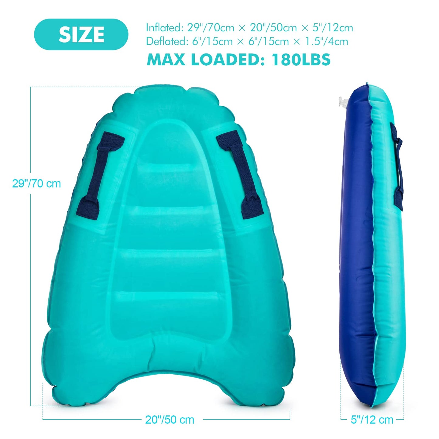 Inflatable Surf Body Board with Handles, Lightweight Swimming Floating Surfboard Aid Mat Learn to Swim, Beach Safety Theme Surfing Swimming Summer Water Fun Toy for Both Kids and Adult
