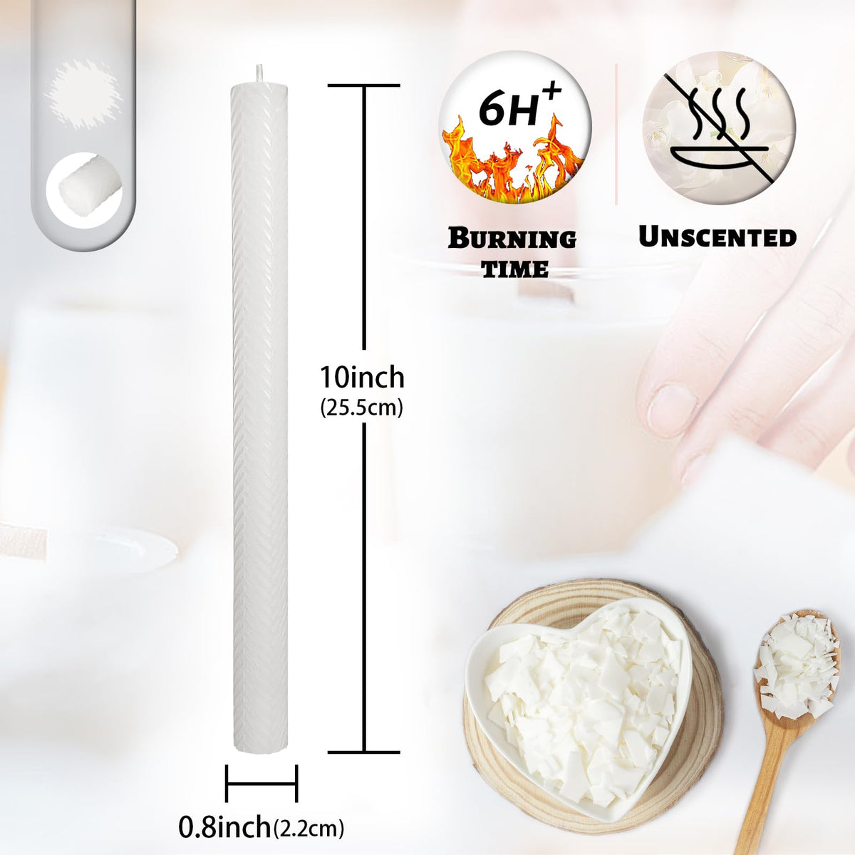 Unscented Long Spiral Taper Candle Handmade Dripless White 10 Inch Smokeless Tall Twisted Candlesticks Elegant Wave Design for Home Wedding Festive Décor