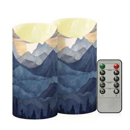 Nesatuwa Blue Marble Flameless Candles with Remote, Set of 2 LED Battery Operated with Timer Fake Plastic Pillar Candles for Wedding Table Party Decor