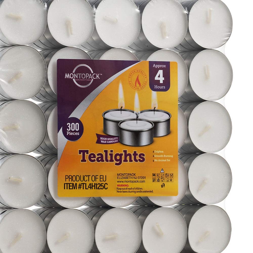MontoPack Unscented White Tealight Candles Bulk [300] | 4 Hours of Smokeless, Dripless, Long Lasting Burning Paraffin Tea Lights | Small Votive Mini Candles for Home, Shabbat, Weddings & Emergencies