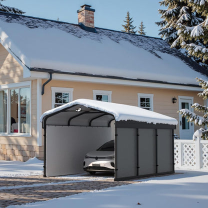 Benass 10x15FT Heavy Duty Metal Carport, Galvanized Steel Roof Portable Garage with PE Sidewalls, 2x2 Reinforced Square Tube Frame, All-Weather Waterproof Shelter for Car, Truck, Boat
