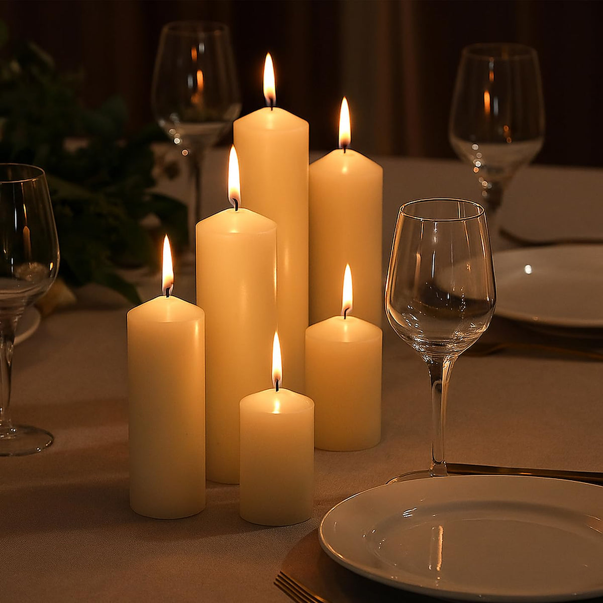 Veiuwa 18 Pcs White Pillar Candles Bulk Set，Hurricane Candles，2x3 2x4 2x6 Inch - 12 Each Size，Dripless Unscented Smokeless，Gives You a Better Atmosphere When Organizing an Event Party.