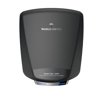 World Dryer Sanitize + Dry Sanitizing High Speed, Energy Efficient Hand Dryer, Aluminum, Black