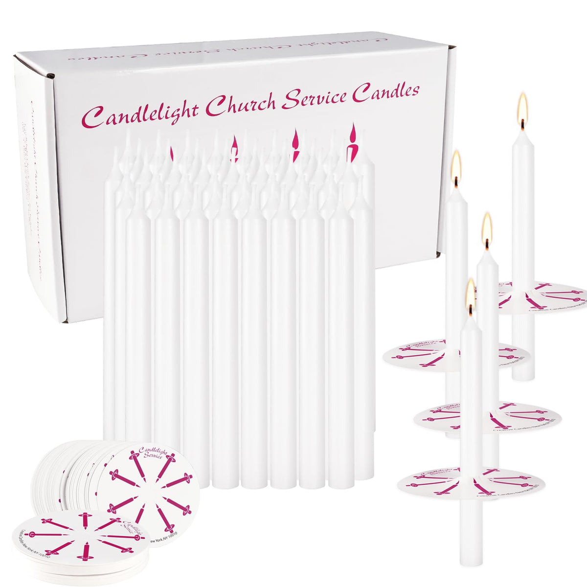 100Pack 4inch White Church Service Taper Candles with 3 Inch Paper Drip Catchers，Smokeless and Unscented | Ideal for Prayers, Vigil,Memorial Services, Religion,Shabbat, Prayer Candles