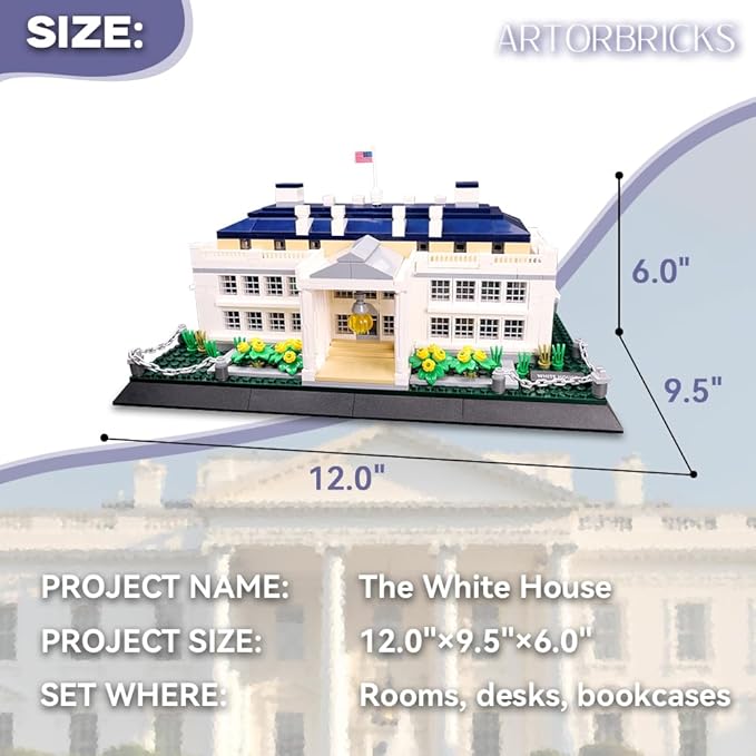 White House Architecture Building Blocks Set 894 Pieces Miniature Model Kit for Adults Washington DC Landmark Collection Intricate Home Office Desk Decor Creative Gift for Hobbyists