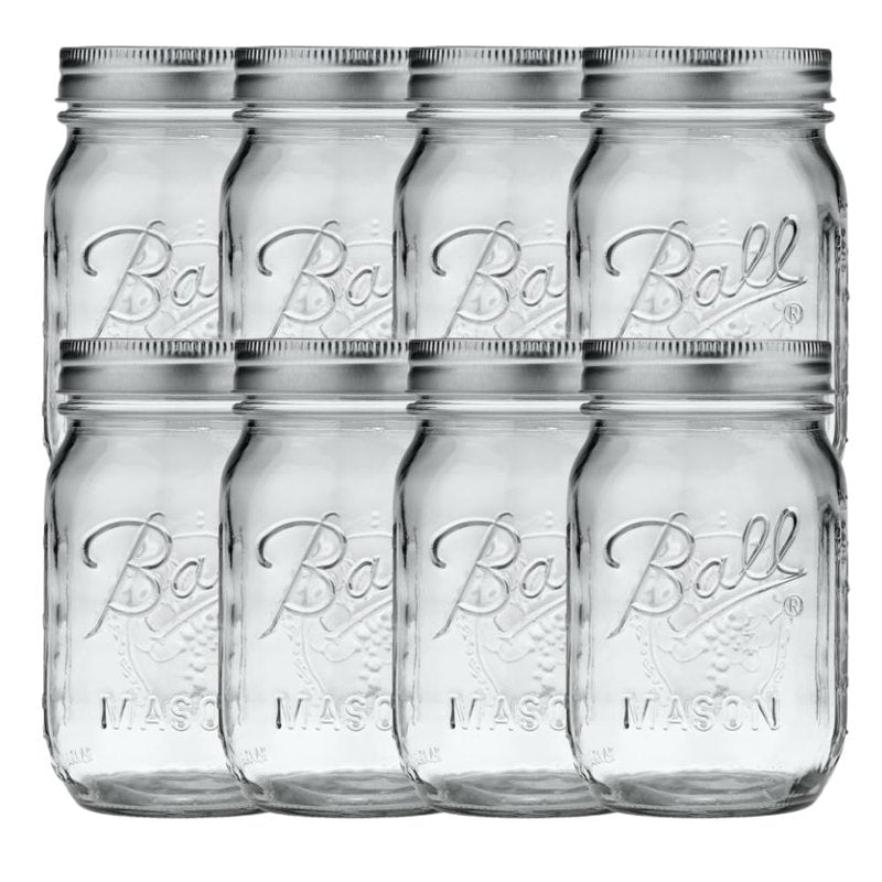 Ball Regular Mouth Pint (16 oz.) Mason Jars with Lids and Bands, for Canning or Drinkware, 8 Count