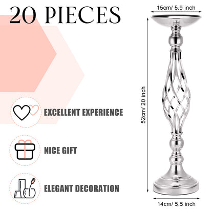 Rtteri 20 Pcs Metal Flower Arrangement Stand Wedding Flower Centerpieces Stand Elegant Metal Vase Candelabra Candle Holder for Wedding Reception Table Decor Party Hotel Home Decor (Silver,Medium)