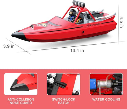 RC Boat for Kids Adults 2.4GHz Remote Control Boats with LED Light for Pool Lakes Water 20MPH Fast Speed Racing Jet Boat Boat Toy for Boys Girls 2 Rechargeable Batteries 40+ Mins Red