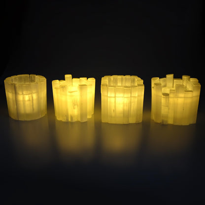 Selenite Candle Holder - Healing Crystal Tealight Holder for Meditation Tranquility & Energy Balance - Square Irregular Selenite Lamp Crystal for Healing Stone