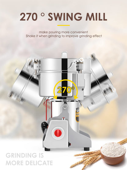 CGOLDENWALL 2500g Electric Grain Grinder Mill Safety Upgraded 3600W High-speed Spice Herb Grinder Commercial Superfine Machine Dry Cereals Pulverizer CE 110V (2500g Swing Type)