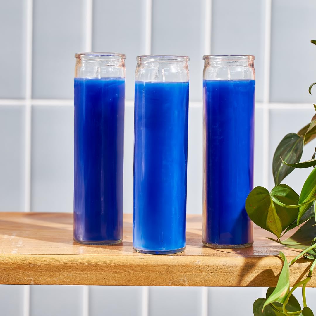 Simply Soson 2x8 inch Blue Devotional Candles in Glass Jar - 3 Pack - 90 Hours – Prayer Candle - Tall Pillar Candles for Religious, Memorials, Party Decor