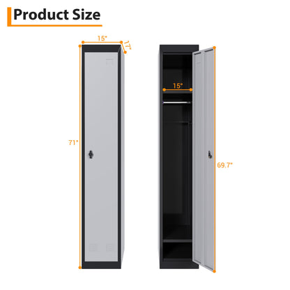 IDEALHOUSE Metal Locker, Metal Storage Cabinet with Shelves and 1 Door, Perfect for Employees and Students, Fits Schools, Garages, Offices, Gyms, and Homes, Easy Assembly, Grey and Black