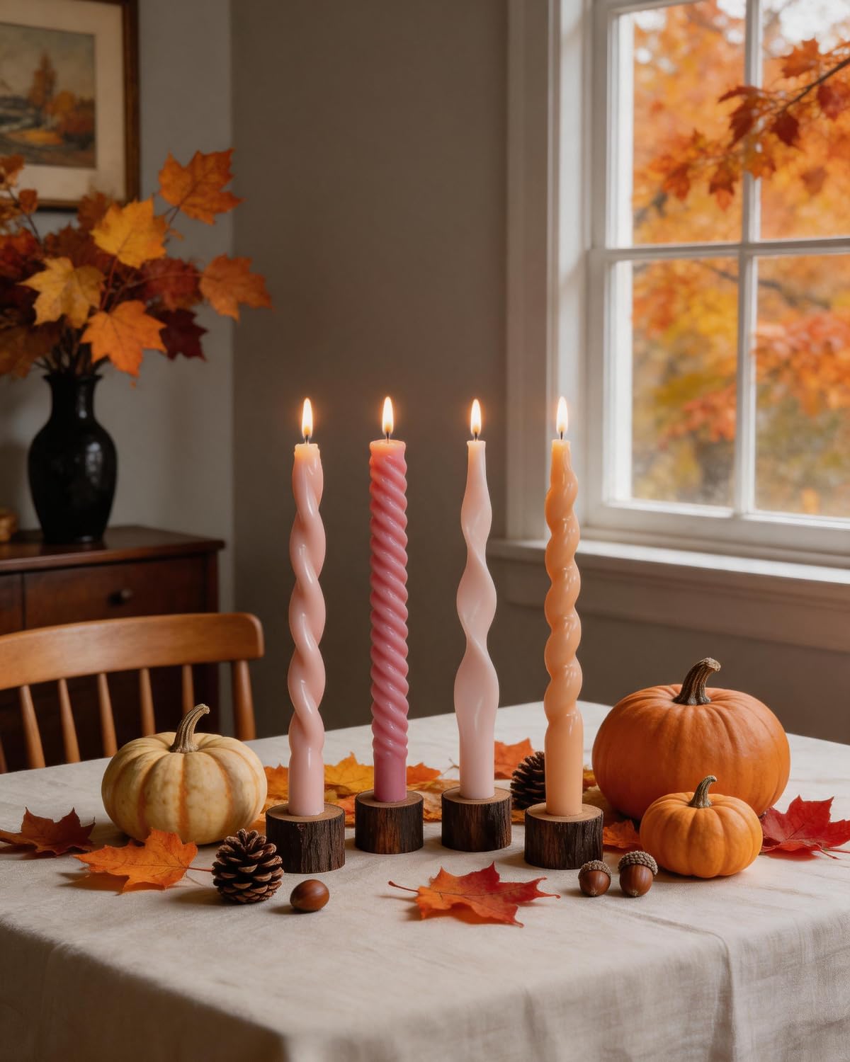 10 Inch Pink Taper Candles-Spiral Tapered Candle Unscented Smokeless Candlestick Long Slow Burning 8 Hours Tall Sticks for Christmas Wedding Dinner Parties-4Pack