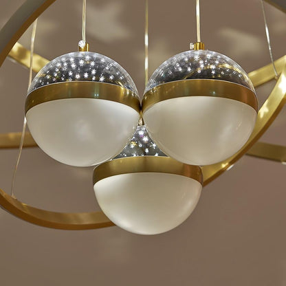 LOVEDIMA Modern Gold 3-Light LED Chandelier with Remote Control, Starry Sky Projection,3 Color Temperatures,Dimmable Globe Ceiling Light for Bedroom,Dining Room, Living Room