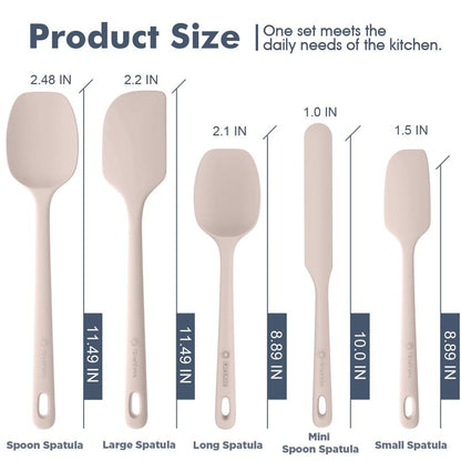 ChefAide 5 Pieces Silicone Spatula Set, Food Grade Rubber Spatula, Upgrade Strong Handle with Ergonomic Grip, Heat Resistant Up to 600°F for Nonstick Cookware, Cooking