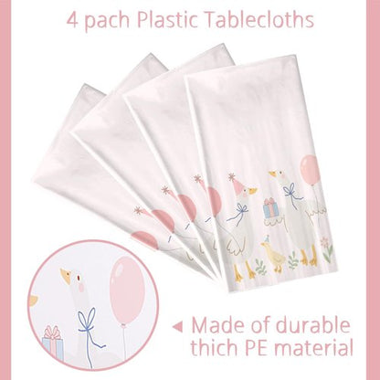 Honeydak 4 Pcs Silly Goose Birthday Party Tablecloths Pink 1st Baby Shower Gingham Table Cover Disposable Plastic Tablecloths Goose Theme Party Supplies for 1st Boys Girls Summer Decorations