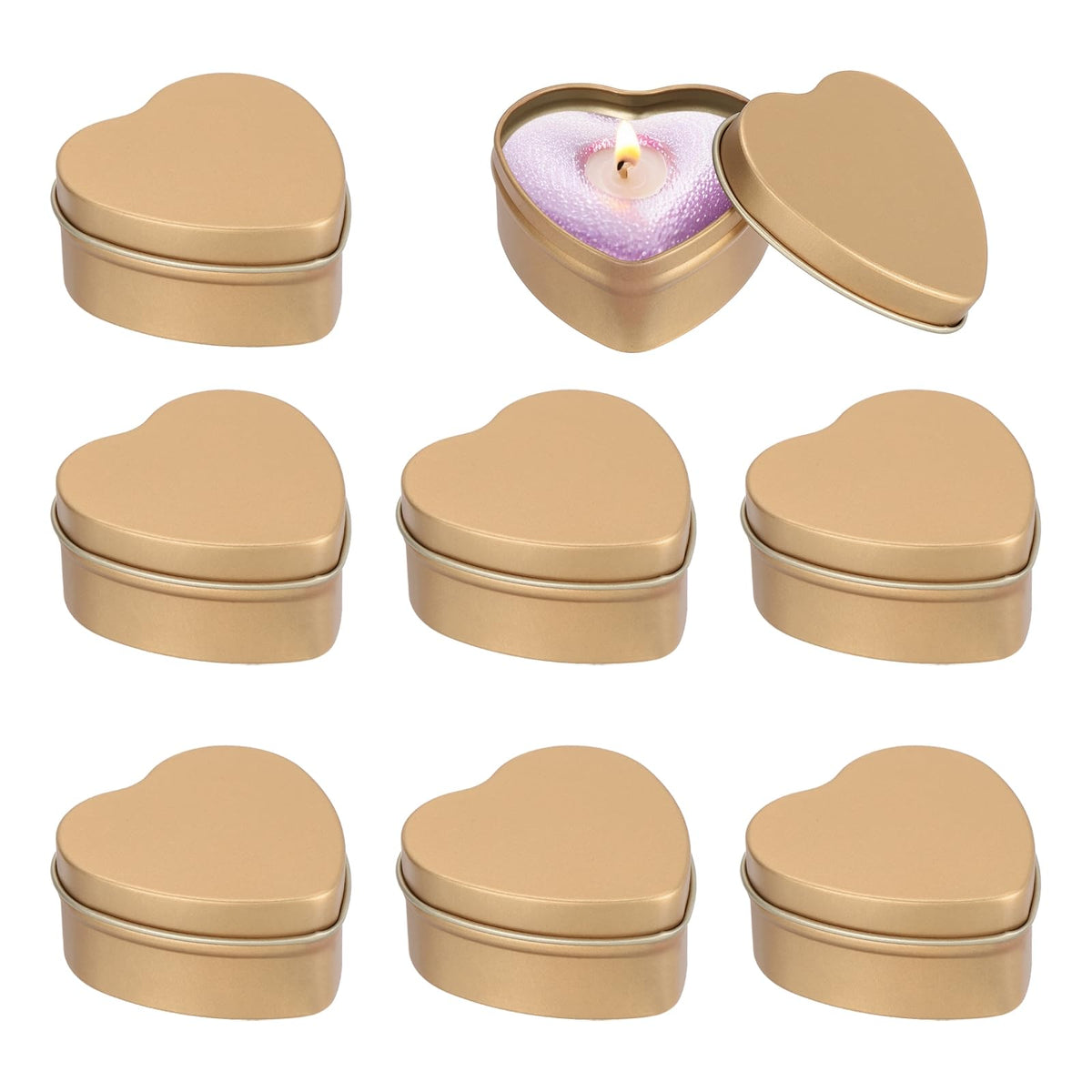 MECCANIXITY Heart Shaped Candle Tins, 2 oz Empty Metal Tin Cans Candles Containers for Candle Making Candies Gifts DIY Crafts, Champagne Gold, Pack of 8