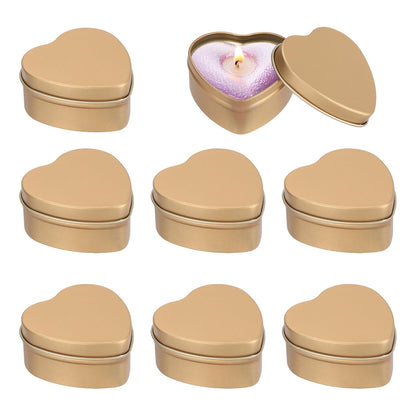 MECCANIXITY Heart Shaped Candle Tins, 2 oz Empty Metal Tin Cans Candles Containers for Candle Making Candies Gifts DIY Crafts, Champagne Gold, Pack of 8