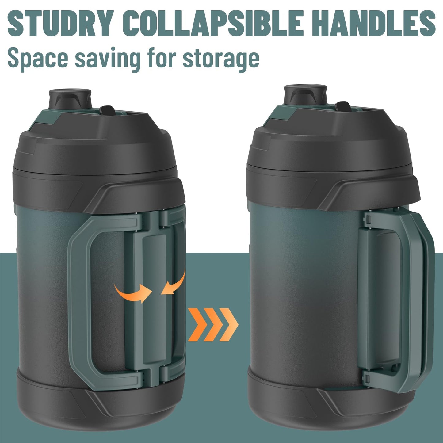 Zukro 1 Gallon Water Jug, One Gallon Large Triple Wall Insulated Metal Jug With Straw and Spout, No Sweat 128 oz Stainless Steel Sport Water Bottle Keeps Cold 48 Hours for Outdoors, Black