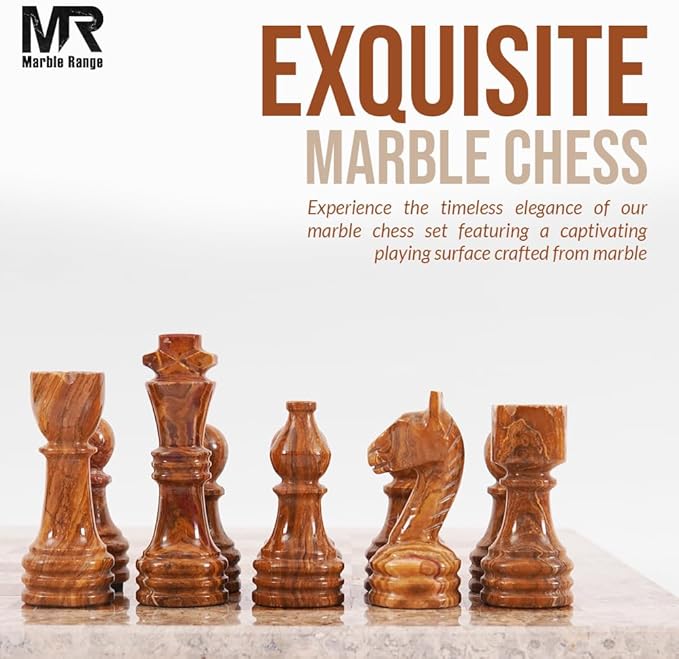 Marble Chess Set for Adults 15 Handmade Coral &amp Dark Brown Board Game with 32 Chess Pieces 2 Extra Queens &amp Storage Box Luxury Travel Game – Elegant Home Décor
